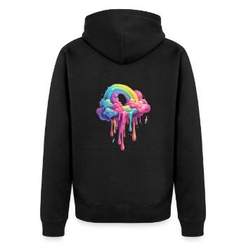 Bunter Schmelzender Regenbogen Zauber - Unisex Premium Bio Zip Hoodie - Schwarz - Hinten - Nico (187cm)
