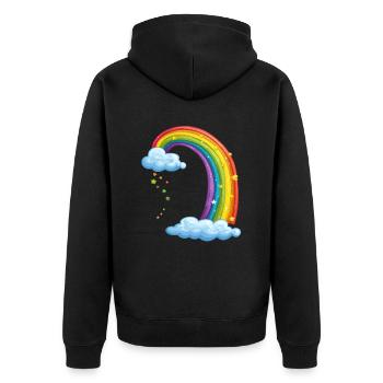 Bunter Regenbogen Mit Wolken Zeichnung - Unisex Premium Bio Zip Hoodie - Schwarz - Hinten - Nico (187cm)