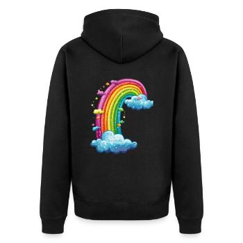 Bunter Regenbogen Mit Wolken Zeichnung - Unisex Premium Bio Zip Hoodie - Schwarz - Hinten - Nico (187cm)