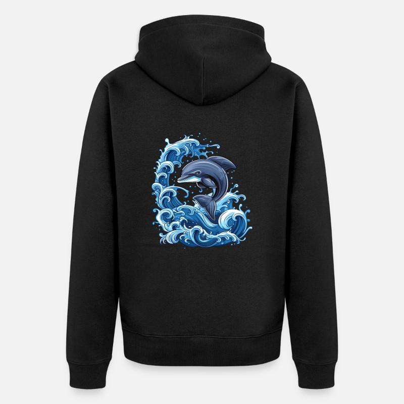 Dauphin, L’Eau, Vagues, Océan - Veste à capuche bio Premium Unisexe - noir