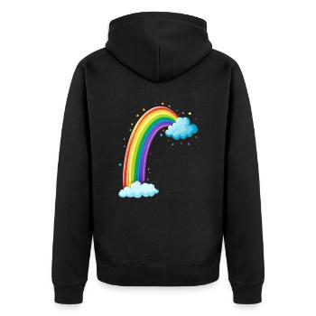 Bunter Regenbogen Mit Wolken Zeichnung - Unisex Premium Bio Zip Hoodie - Schwarz - Hinten - Nico (187cm)