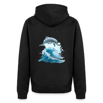 Dolphin Ocean Jump Sea - Unisex Premium Organic Zip Hoodie - black - Back - Nico (187cm)