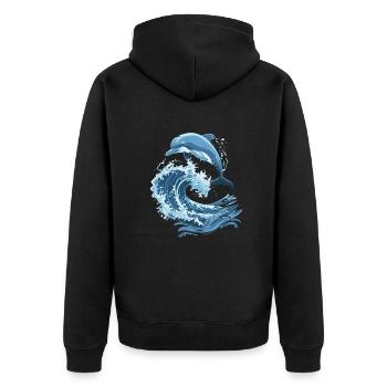 Delfin Meer Wellen - Unisex Premium Bio Zip Hoodie - Schwarz - Hinten - Nico (187cm)