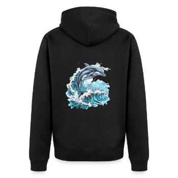 Dolphin Surrounded by Ocean Waves - Unisex Premium Organic Zip Hoodie - black - Back - Nico (187cm)