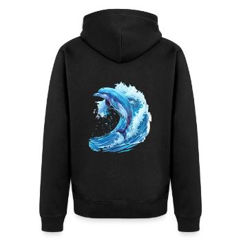 Dauphin sauteur dans la vague bleue - Veste à capuche bio Premium Unisexe - noir - Dos - Nico (187cm)