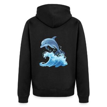 Dolphin Graphic with Waves Dolphin Lover Ocean - Unisex Premium Organic Zip Hoodie - black - Back - Nico (187cm)