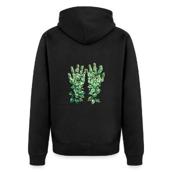 Feuilles vertes à la main contour Nature Motif - Veste à capuche bio Premium Unisexe - noir - Dos - Nico (187cm)