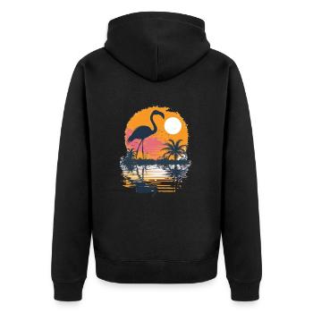 Flamingo Illustration - Unisex Premium Bio Zip Hoodie - Schwarz - Hinten - Nico (187cm)