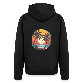 Sommer Sonnenuntergang Palmen Silhouette - Unisex Premium Bio Zip Hoodie - Schwarz - Hinten - Nico (187cm)