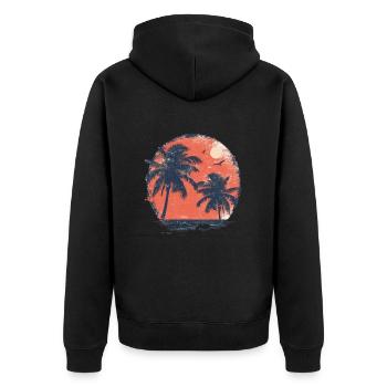 Tropischer Sonnenuntergang mit Palmen - Unisex Premium Bio Zip Hoodie - Schwarz - Hinten - Nico (187cm)