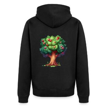 Farbenfroher Apfelbaum im Cartoon-Stil - Unisex Premium Bio Zip Hoodie - Schwarz - Hinten - Nico (187cm)