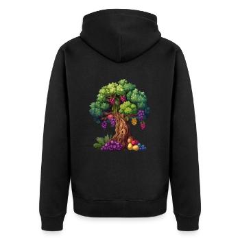 Bunter Baum Mit Trauben Und Blättern - Unisex Premium Bio Zip Hoodie - Schwarz - Hinten - Nico (187cm)