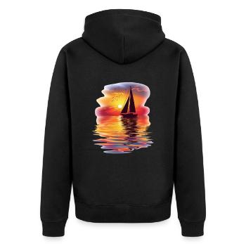 Voilier au coucher du soleil au bord de la mer - Veste à capuche bio Premium Unisexe - noir - Dos - Nico (187cm)