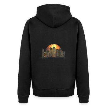 Coucher de soleil urbain, ambiance grande ville - Veste à capuche bio Premium Unisexe - noir - Dos - Nico (187cm)