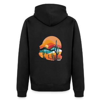 Paysage désertique au coucher du soleil - Veste à capuche bio Premium Unisexe - noir - Dos - Nico (187cm)