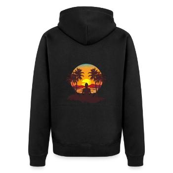 Sonnenaufgang Meditation Tropen Zen - Unisex Premium Bio Zip Hoodie - Schwarz - Hinten - Nico (187cm)