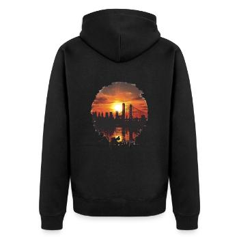 Sonnenuntergang Panorama Mit Skyline - Unisex Premium Bio Zip Hoodie - Schwarz - Hinten - Nico (187cm)