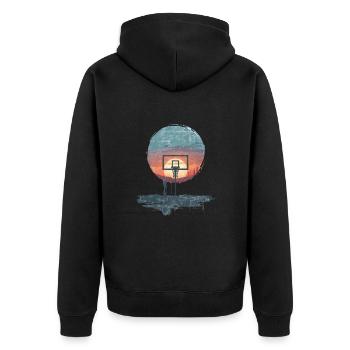 Urban Sunset Basketball Motif - Unisex Premium Organic Zip Hoodie - black - Back - Nico (187cm)