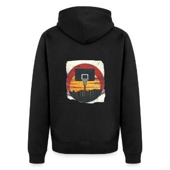 Basketball Sonnenuntergang Retro Look - Unisex Premium Bio Zip Hoodie - Schwarz - Hinten - Nico (187cm)