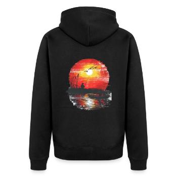 Silhouette de pêcheur au coucher du soleil - Veste à capuche bio Premium Unisexe - noir - Dos - Nico (187cm)