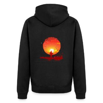 Silhouette de pêche au coucher du soleil - Veste à capuche bio Premium Unisexe - noir - Dos - Nico (187cm)