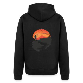 Silhouette de pêcheur au coucher du soleil - Veste à capuche bio Premium Unisexe - noir - Dos - Nico (187cm)
