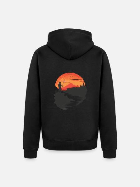 Sunset Angler Silhouette - Unisex Premium Organic Zip Hoodie - black