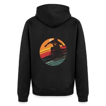Silhouette Skateboarder au coucher du soleil - Veste à capuche bio Premium Unisexe - noir - Dos - Nico (187cm)