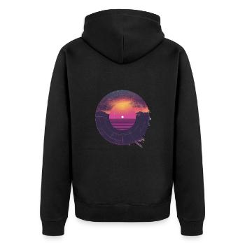 Coucher de soleil rétro et montagnes - Veste à capuche bio Premium Unisexe - noir - Dos - Nico (187cm)