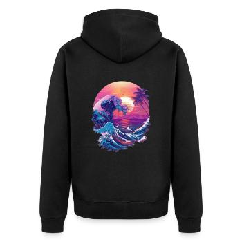 Océan mer vague coucher de soleil fond - Veste à capuche bio Premium Unisexe - noir - Dos - Nico (187cm)