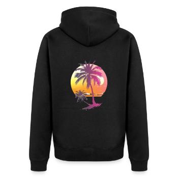 Océan Palmiers Vintage Rétro Coucher de soleil - Veste à capuche bio Premium Unisexe - noir - Dos - Nico (187cm)