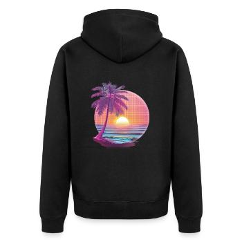 Océan Palmiers Vintage Rétro Coucher de soleil - Veste à capuche bio Premium Unisexe - noir - Dos - Nico (187cm)