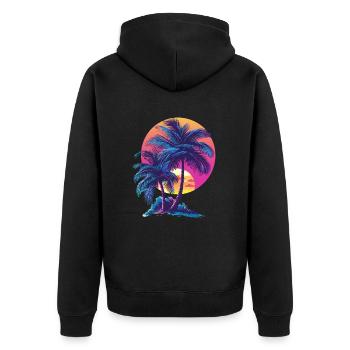 Océan Palmiers Vintage Rétro Coucher de soleil - Veste à capuche bio Premium Unisexe - noir - Dos - Nico (187cm)