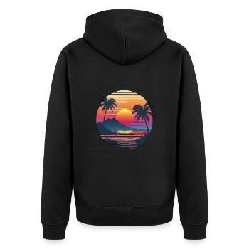 Océan Palmiers Vintage Rétro Coucher de soleil - Veste à capuche bio Premium Unisexe - noir - Dos - Nico (187cm)
