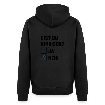 Bist du kindisch? Ankreuzen - Pimmel - Unisex Premium Bio Zip Hoodie - Schwarz - Hinten - Nico (187cm)