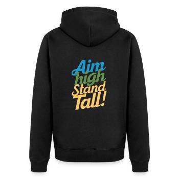 Goals High, Stand tall – pure motivation - Unisex Premium Organic Zip Hoodie - black - Back - Nico (187cm)