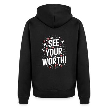 Recognize Your Worth Motivational Quote - Unisex Premium Organic Zip Hoodie - black - Back - Nico (187cm)