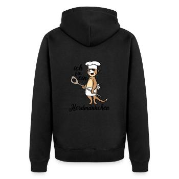 Ich bin ein Herdmännchen - Erdmännchen Kochlöffel - Unisex Premium Bio Zip Hoodie - Schwarz - Hinten - Nico (187cm)