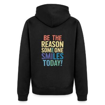 Sei Der Grund Für Ein Lächeln Heute - Unisex Premium Bio Zip Hoodie - Schwarz - Hinten - Nico (187cm)