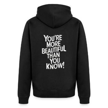 Tu es plus belle que tu ne le penses - Veste à capuche bio Premium Unisexe - noir - Dos - Nico (187cm)