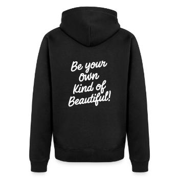 Sei Deine Eigene Art von Schön - Unisex Premium Bio Zip Hoodie - Schwarz - Hinten - Nico (187cm)