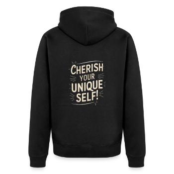 Cherish Your Unique Self Motivation - Unisex Premium Organic Zip Hoodie - black - Back - Nico (187cm)