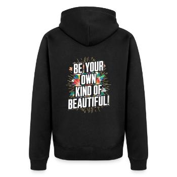 Sei Deine Eigene Art von Schön - Unisex Premium Bio Zip Hoodie - Schwarz - Hinten - Nico (187cm)
