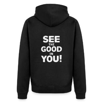 Sieh Das Gute In Dir - Positiv Denken - Unisex Premium Bio Zip Hoodie - Schwarz - Hinten - Nico (187cm)