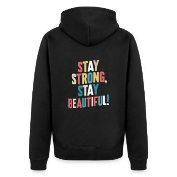 Restez fort, restez beau Motif - Veste à capuche bio Premium Unisexe - noir - Dos - Nico (187cm)