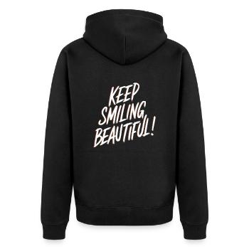 Keep Smiling Beautiful Positive Affirmation - Unisex Premium Organic Zip Hoodie - black - Back - Nico (187cm)