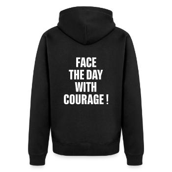 Beginne Den Tag Mit Mut - Unisex Premium Bio Zip Hoodie - Schwarz - Hinten - Nico (187cm)