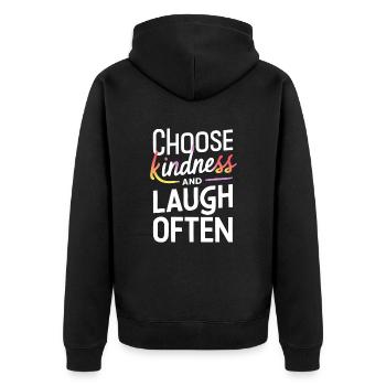 Choose kindness and laugh often - Unisex Premium Organic Zip Hoodie - black - Back - Nico (187cm)