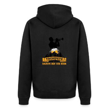 Trompete & Bier - darum bin ich hier - Unisex Premium Bio Zip Hoodie - Schwarz - Hinten - Nico (187cm)