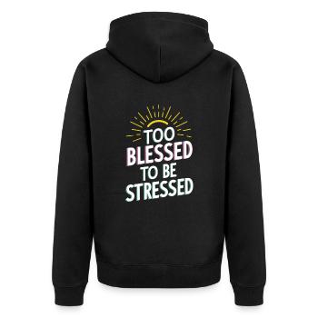 Too to be stressed - Unisex Premium Organic Zip Hoodie - black - Back - Nico (187cm)